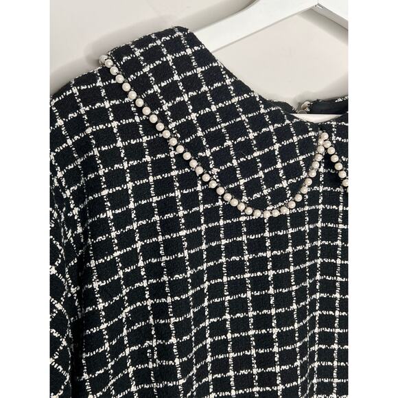 Ivy City Celine Check Puff Sleeve Fit & Flare Mini Dress Black/White Plus 2X NWT - Picture 8 of 16